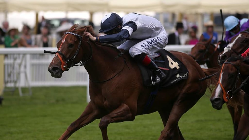 Anthem Alexander ridden by Pat Smullen on the way to victory in the Queen Mary Stakes on Wednesday. Photograph: Steve Parsons/PA Wire