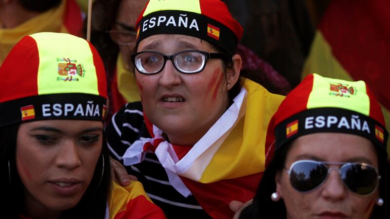Pro-unity supporters take part in a demonstration in central Barcelona. Photograph: Jon Nazca/Reuters