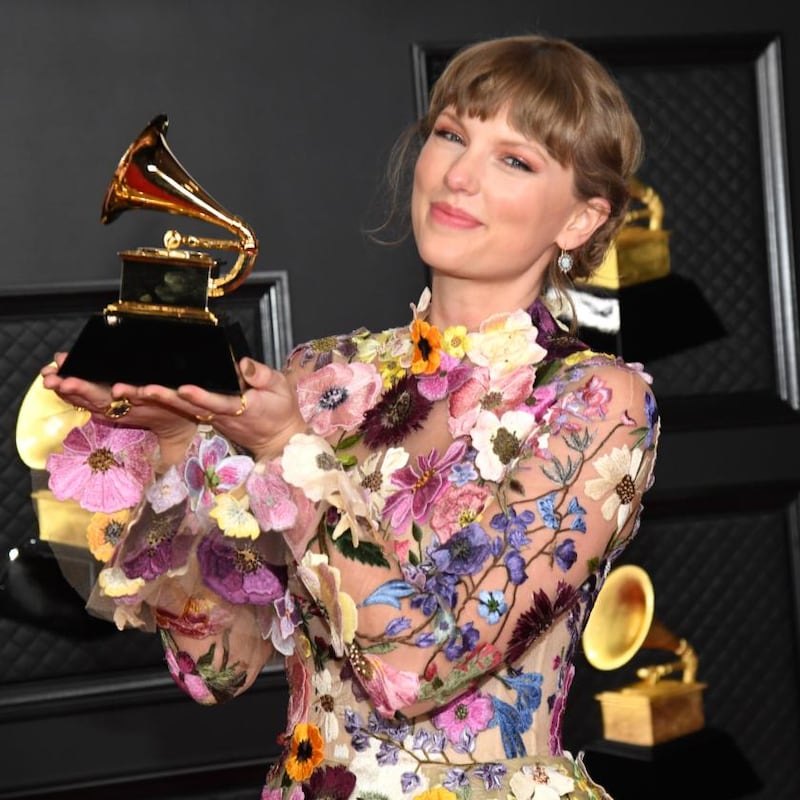 Taylor Swift, winner of album of the year for Folklore. Photograph: Kevin Mazur/Getty
