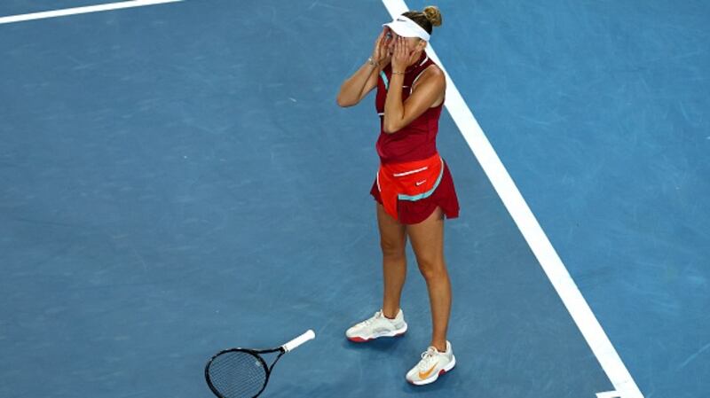 Amanda Anisimova cannot hide her joy after beating Naomi Osaka at the Australian Open. Photograph: Clive Brunskill/Getty Images