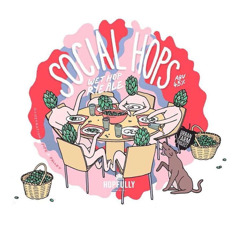 Hopfully Brewing commissioned Dublin-based illustrator Nathanael Roman of Pipe & Pallet to design the label for their latest brew, Social Hops.