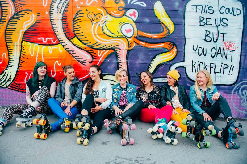 Amy ‘Destroy McLure’, Carla ‘Manija’, Alana ‘A K’, Elaine ‘Dashing Trudy Snow’, Val ‘Valdemort’, Sonia ‘Chancleta’, Petra ‘Petrafire’. Photograph: Ruth Medjber