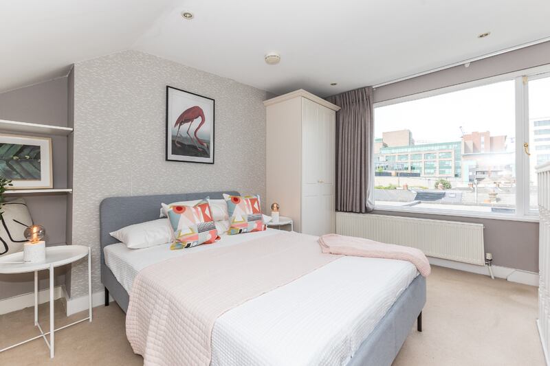 Attic room is laid out as a bedroom