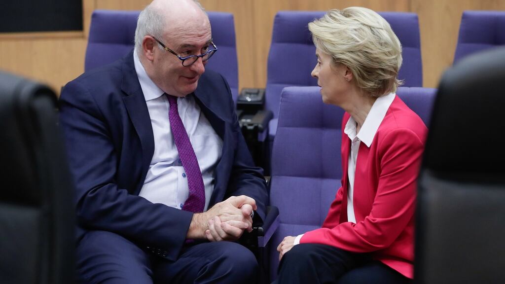 European commissioner for trade Phil Hogan and European Commission president Ursula Von Der Leyen. Photograph: Stephanie Lecocq/EPA
