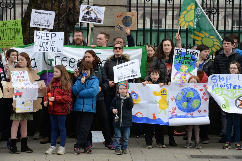 Members of Climate Strike Fridays for Future, protesting outside the Dáil on February 22nd. Photograph: Alan Betson/The Irish Times