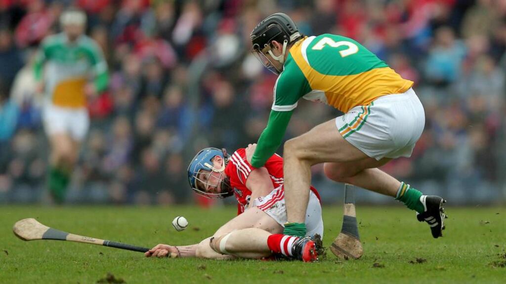 Conor Lehane of Cork against Rory Hannify of Offaly in the Allianz Hurling League Division 1B, Pairc Ui Rinn, Cork, at the weekend. Photograph: Donall Farmer/Inpho
