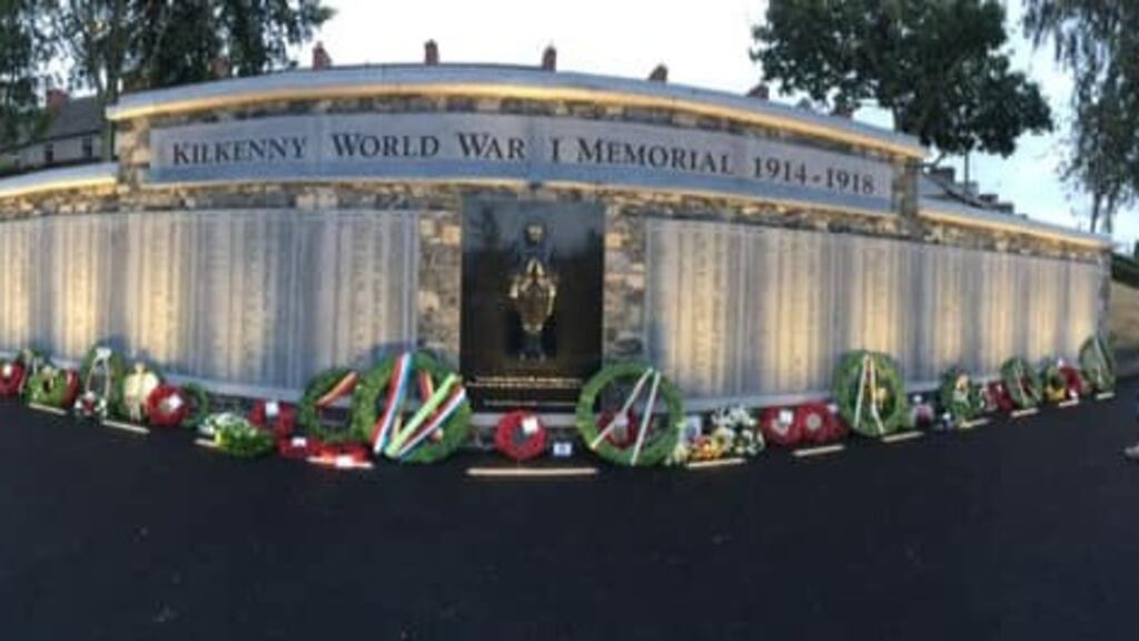 The memorial in Kilkenny city. In March this year, the carved stone face of the soldier was damaged but gardaí in Kilkenny say the area around the monument is now covered by CCTV. Photograph: Kilkenny War Memorial facebook page