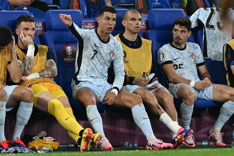 Portugal's forward Cristiano Ronaldo unhappy at substitution. Photograph: Ozan Kose/AFP via Getty