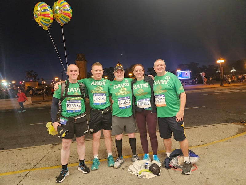 David McNally (carrying the backpack), Andy O'Brien, David and Katie Crosby and Sean Maher.