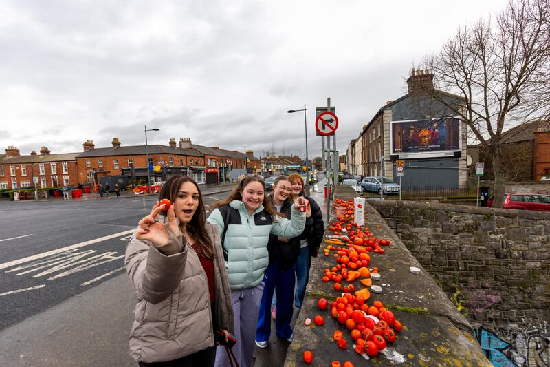 Katie McCarthy, Mary Bolger, Seren Gillard and Carlie O’Connor at the Cherry Tomato Bridge.
Photograph: Tom Honan