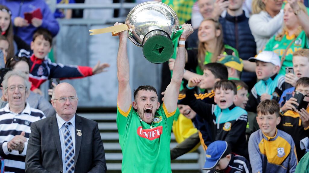 Sean Geraghty lifts the Christy Ring Cup after Meath’s win over Down. Photograph: Laszlo Geczo/Inpho