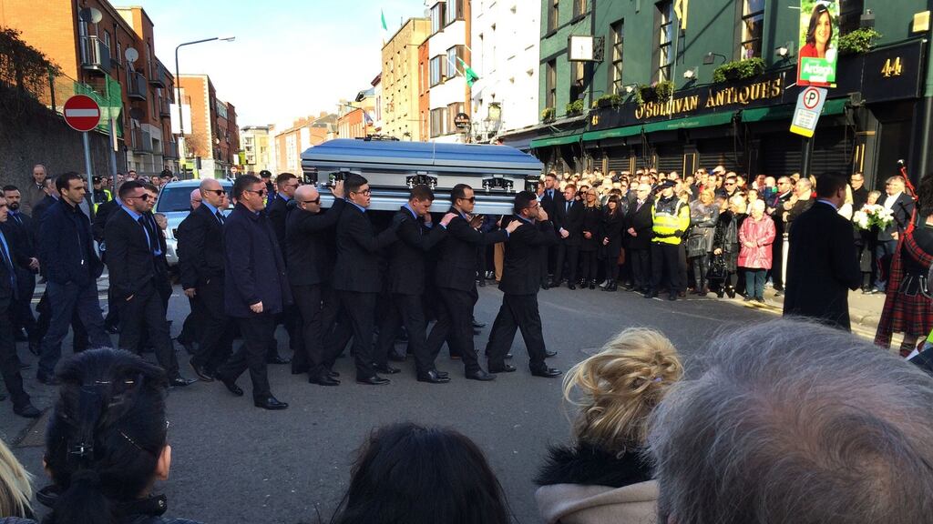 The funeral of David Byrne, who was murdered in a gangland attack at the Regency Airport Hotel, at the Church of St Nicholas of Myra at Francis Street in Dublin.