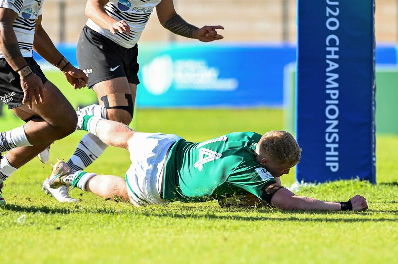 Ireland's Andrew Osborne crosses the line against Fiji. Photograph: Inpho/SteveHaagSports/Darren Stewart