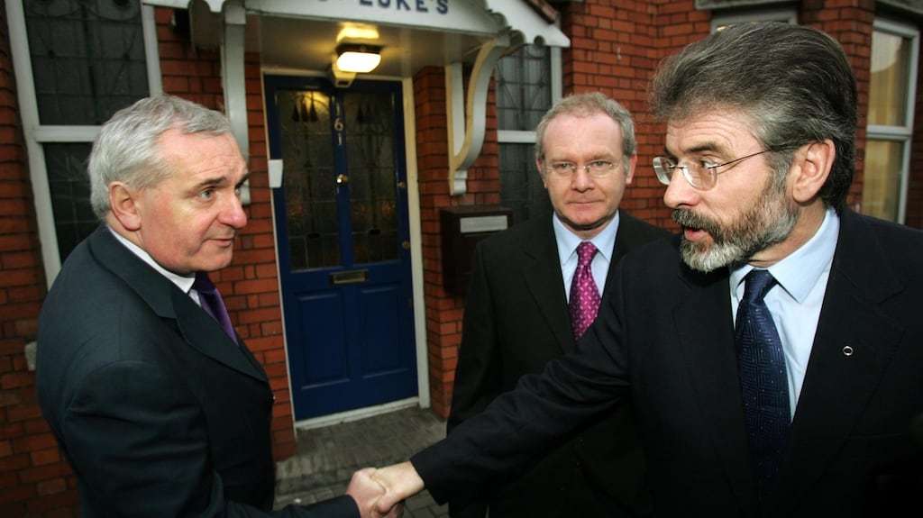 Bertie Ahern with former Sinn Féin negotiators the late Martin McGuinness and Gerry Adams. Photograph: Frank Miller