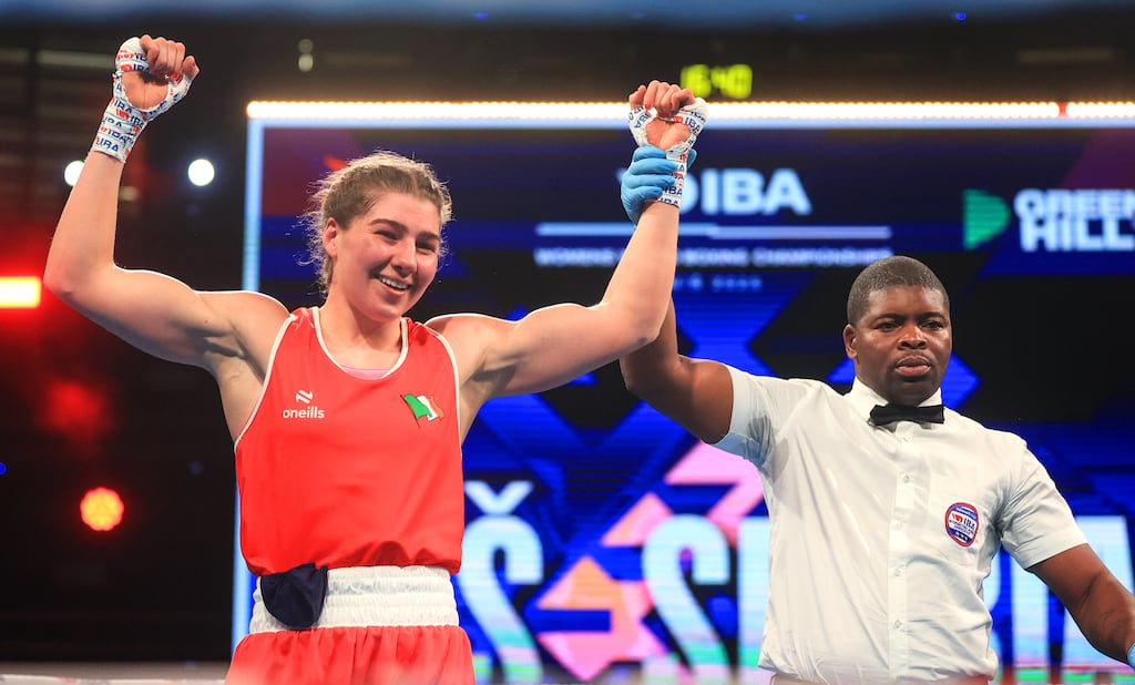 Ireland's Aoife O’Rourke after defeating Nikolina Gajic (Serbia) in the 70-75kg semi-final at the IBA Women's World Boxing Championships in Nis, Serbia. Photograph: Aleksandar Djorovic/Inpho