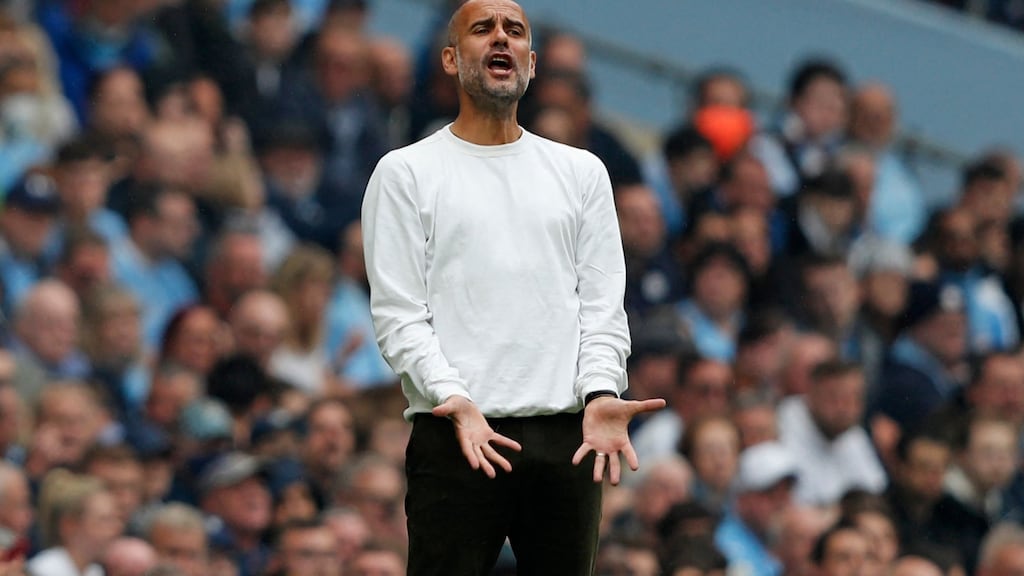 Manchester City’s Catalan manager Pep Guardiola has still to replace the departed Sergio Agüero in his attack. Photograph: Getty Images