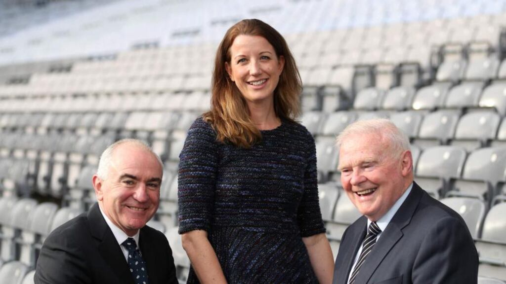 Target McConnells executive chairman Gary Brown, Amie Peters, head of direct mail at An Post and Cooley Distillery founder Dr John Teeling, pictured ahead of the An Post Grow Your Business conference in Croke Park