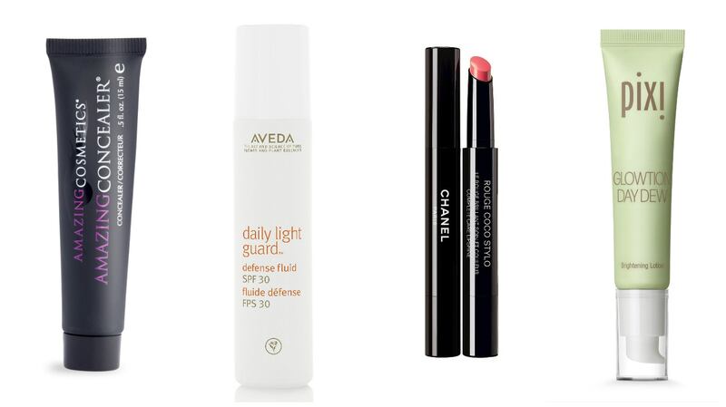 Amazing Face Amazing Concealer (€27 for 6ml, €40 for 15ml online from M&S and amazingcosmetics.co.uk); Aveda Daily Light Guard SPF30 (€52) Chanel Rouge Coco Stylo (€32.50 from April 22nd); Pixi Glowtion Day Dew (€30, from selected M&S stores)
