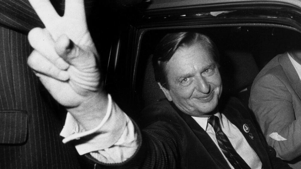 Olof Palme after his election victory in September 1982. The findings of a decades-long investigation into his murder will be made public on Wednesday. Photograph: Bertil Ericson/TT News Agency/ AFP via Getty