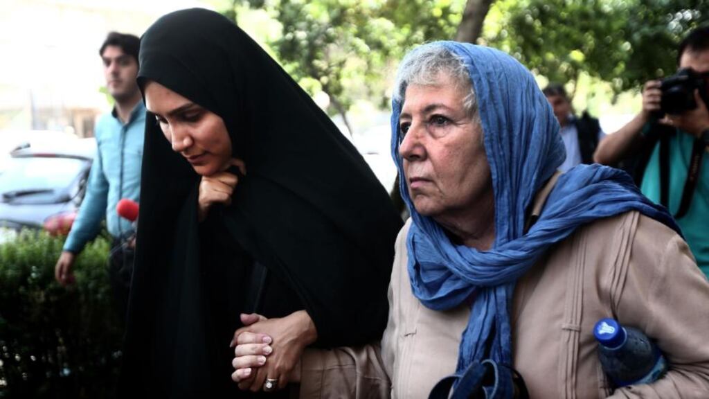Jason Rezaian’s wife and mother leave the Revolutionary Court, in Tehran, after the Washington Post correspondent’s fourth hearing in the capital. Photograph: Behrouz Mehri/AFP/Getty Images