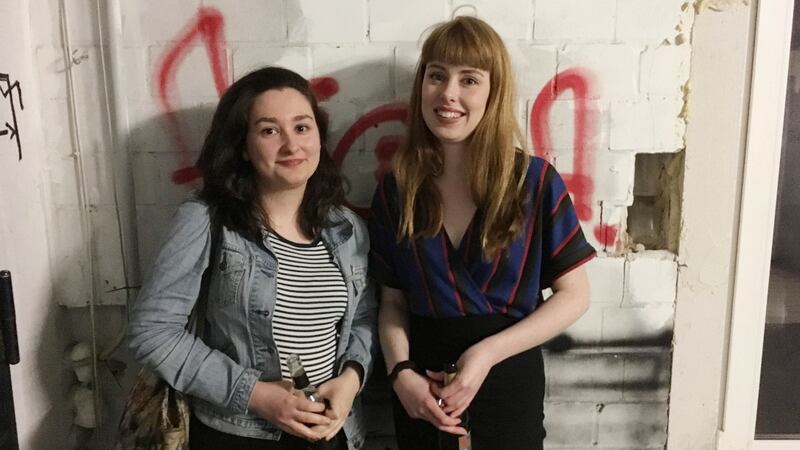 Sonja Rohan and Clíodhna Walsh at the “Plugged in for Repeal” event in Berlin. Photograph: Rachel Loxton