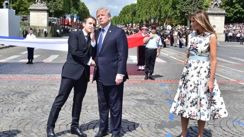 Realpolitik: Emmanuel Macron and Donald Trump in Paris on Bastille Day. Photograph: Christophe Archambault/AFP/Getty