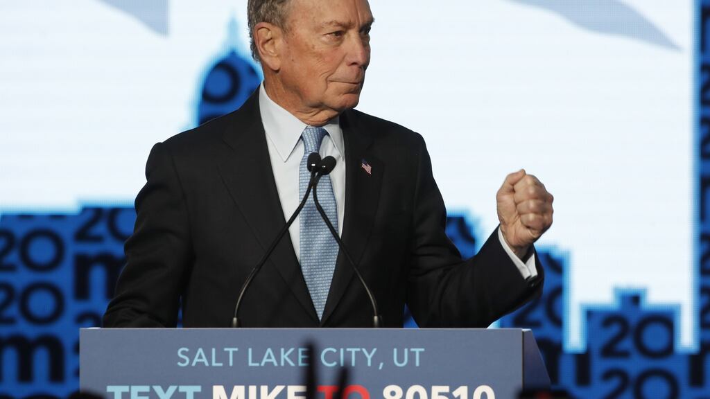 Democratic presidential candidate Mike Bloomberg speaks to supporters at a rally in Salt Lake City, Utah on February 20th. Photograph: George Frey/Getty Images.