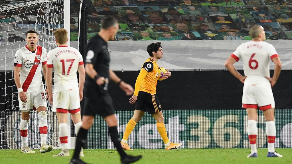 Pedro Neto after scoring the equaliser for Wolves against Southampton on Monday night. Photograph: EPA