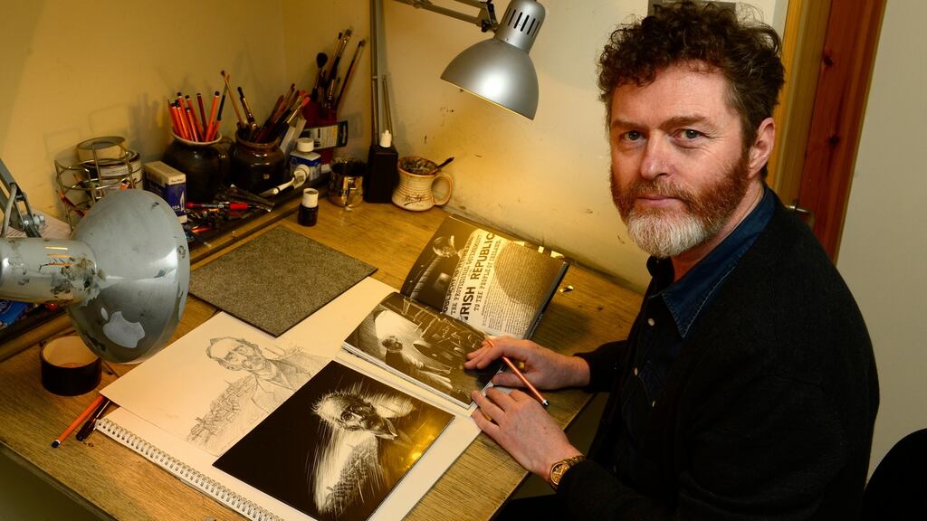 David Rooney, artist and illustrator, in his studio in Kilmacanogue, Co Wicklow. Photograph: Cyril Byrne