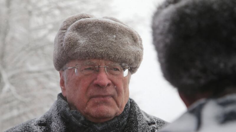 Leader of the Liberal Democratic Party of Russia Vladimir Zhirinovsky at a the traditional mass cross country skiing race in Khimki, outside Moscow. Photograph: Maxim Shipenkov/EPA