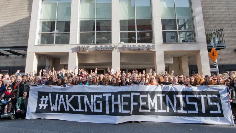 A demonstration in front of the Abbey Theatre during the Waking The Feminists event to highlight the lack of gender equality in the Abbey’s programme of events for 2016. Photograph: Brenda Fitzsimons/The Irish Times