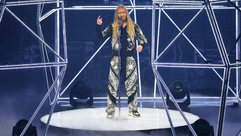 Sam Ryder performs Space Man. Photograph: EPA/Alessandro di Marco