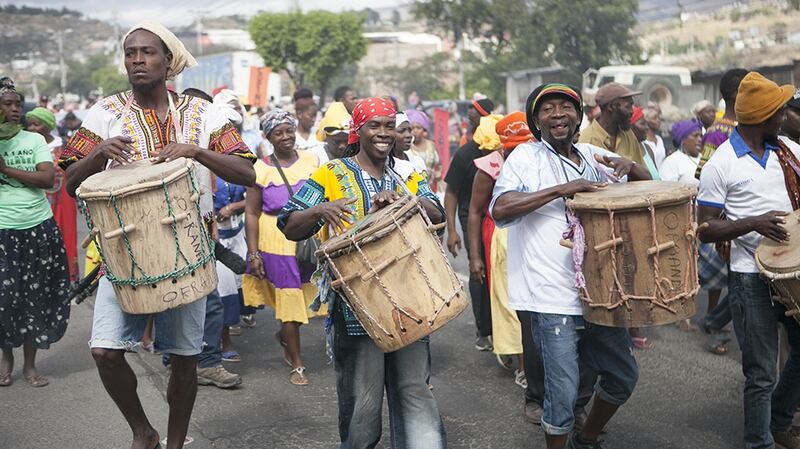 Indigenous land campaigners march to deliver a legal case against the Agua Zarca dam, Tegulcigalpa, Honduras, in March 2017. Photograph: Nicky Milne/Thomson Reuters Foundation