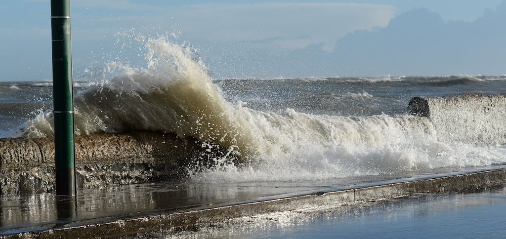 High tide on Sandymount's coast road in Dublin. Photograph: Cyril Byrne