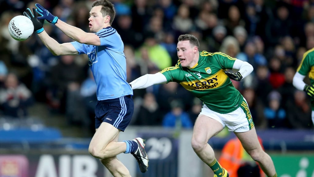 Dublin’s Dean Rock with Mark Griffin of Kerry in Croke Park on Saturday night. Photograph: Inpho