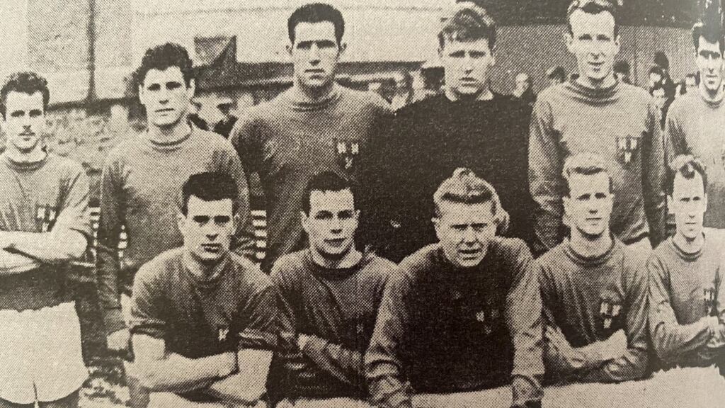 Ben Hannigan, third from the left in the back row here, won the 1962/3 League of Ireland title and 1963 FAI Cup with Shelbourne. Photograph: Twitter