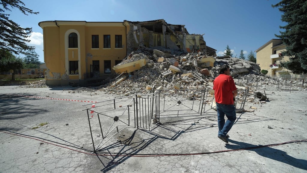 The Romolo Capranica school in Amatrice, where €500,000 of reconstruction work did little to offset damage when the earthquake struck. Photograph: Andreas Solaro/AFP/Getty