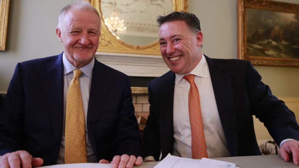 Gary Kennedy, chairman, and Pat Gunne, director of Green Reit. The property investor launched an initial public offering in 2013 to raise cash to buy commercial property.  Photograph: Nick Bradshaw