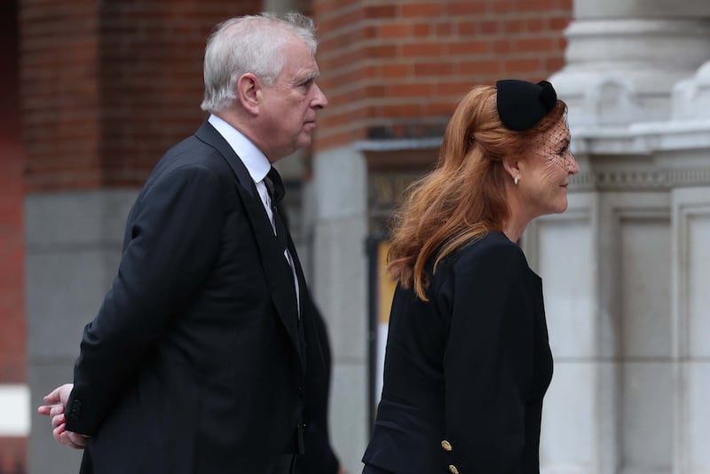 Britain's Prince Andrew and his ex-wife Sarah Ferguson at Westminster Cathedral in London in September for the funeral of the Duchess of Kent. Photograph: EPA