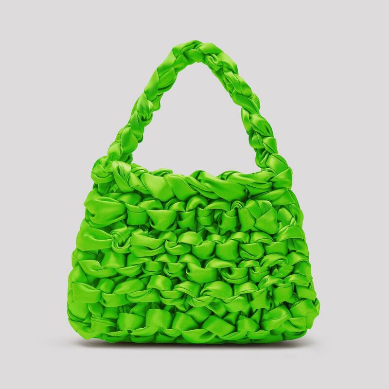Miista Theodore Neon Green Satin Mini Tote Bag. €210