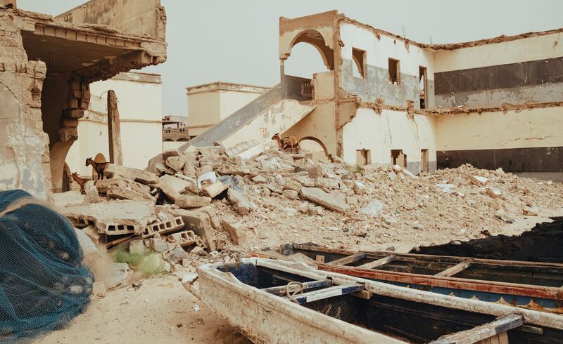 Remains of the former mosque on the Langue de Barbarie in Saint-Louis, Senegal, destroyed by a storm. Photograph: Sirio Magnabosco