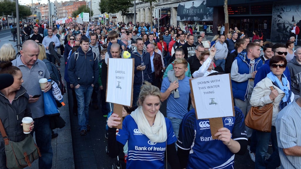 People taking part in the anti-water charges protest march in O’Connell Street, Dublin this afternoon. Photograph: Eric Luke/The Irish Times