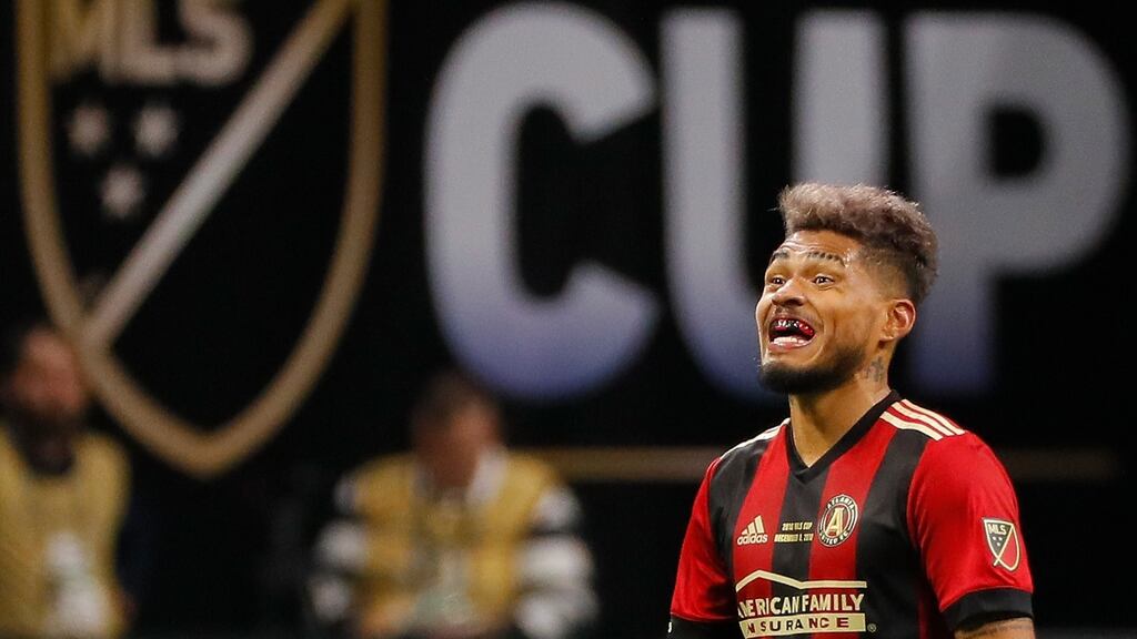 Josef Martinez  of Atlanta United after scoring against the Portland Timbers in the   MLS Cup  in Atlanta  on December 8th. Photograph:  Kevin C Cox/Getty Images