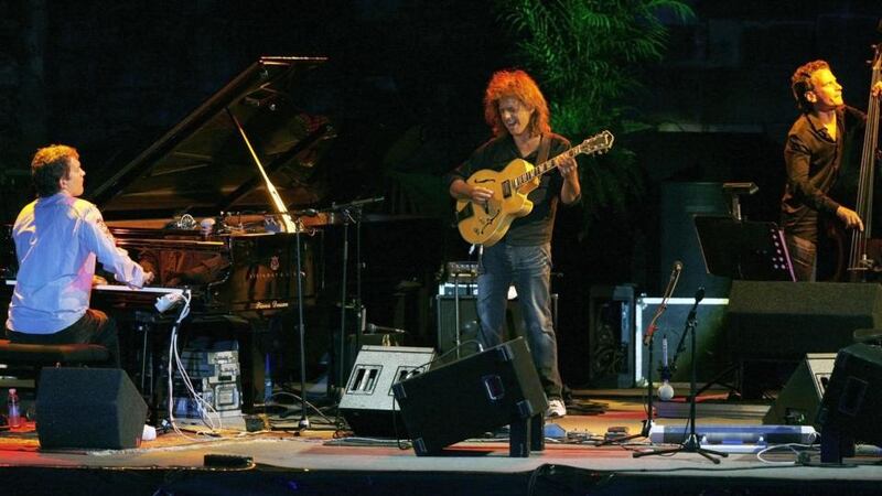 Mehldau on piano playing with guitarist Pat Metheny and Larry Grenadier. Photograph: Rafa Rivas/AFP/Getty Images