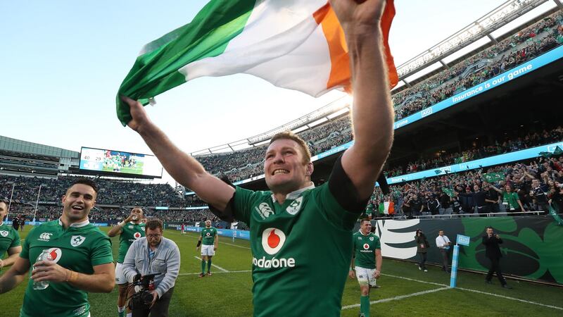Donnacha Ryan celebrates Ireland’s win over the All Blacks in 2016. Photograph: Billy Stickland/Inpho