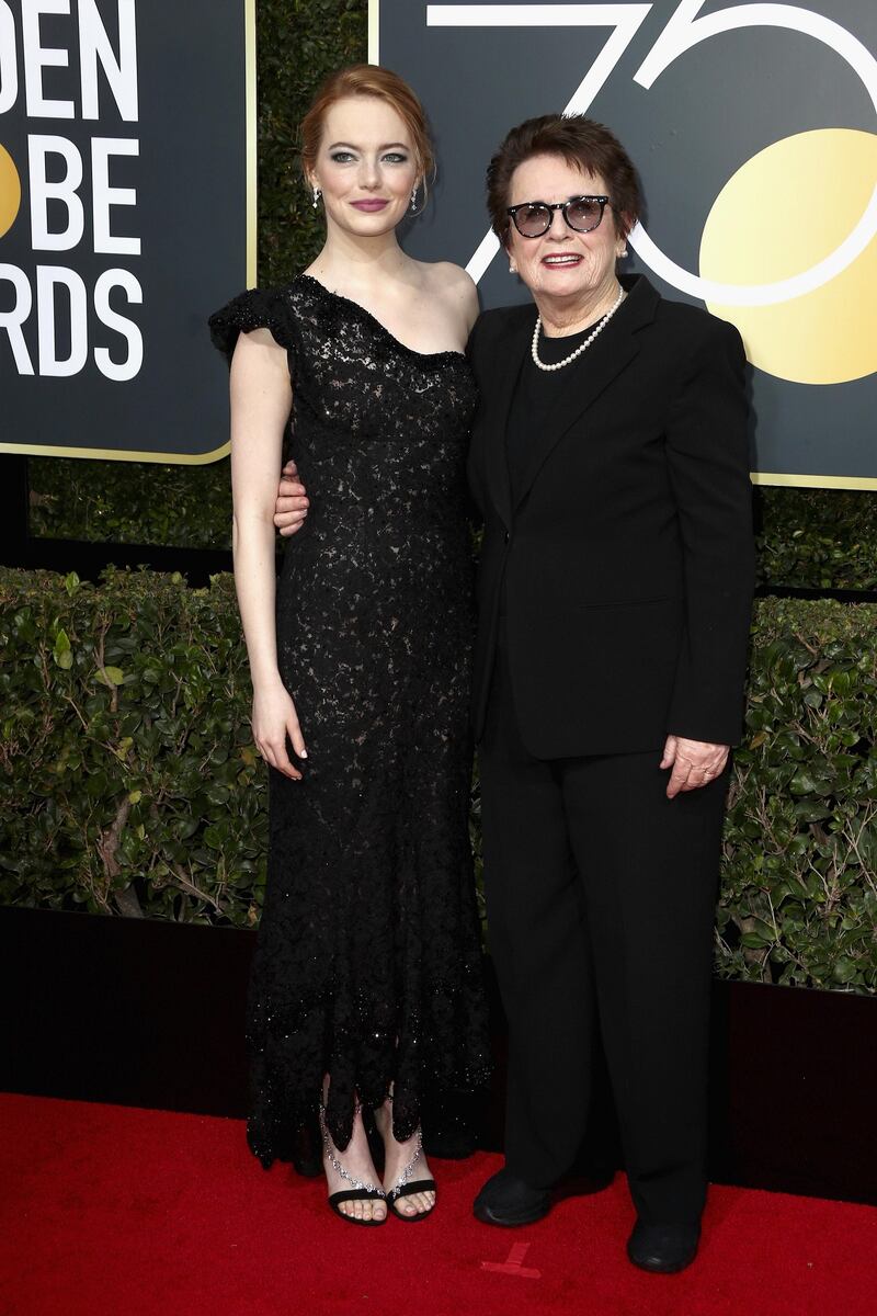 Emma Stone and Billie Jean King at the 75th Annual Golden Globe Awards. Photograph: Frederick M Brown/Getty Images