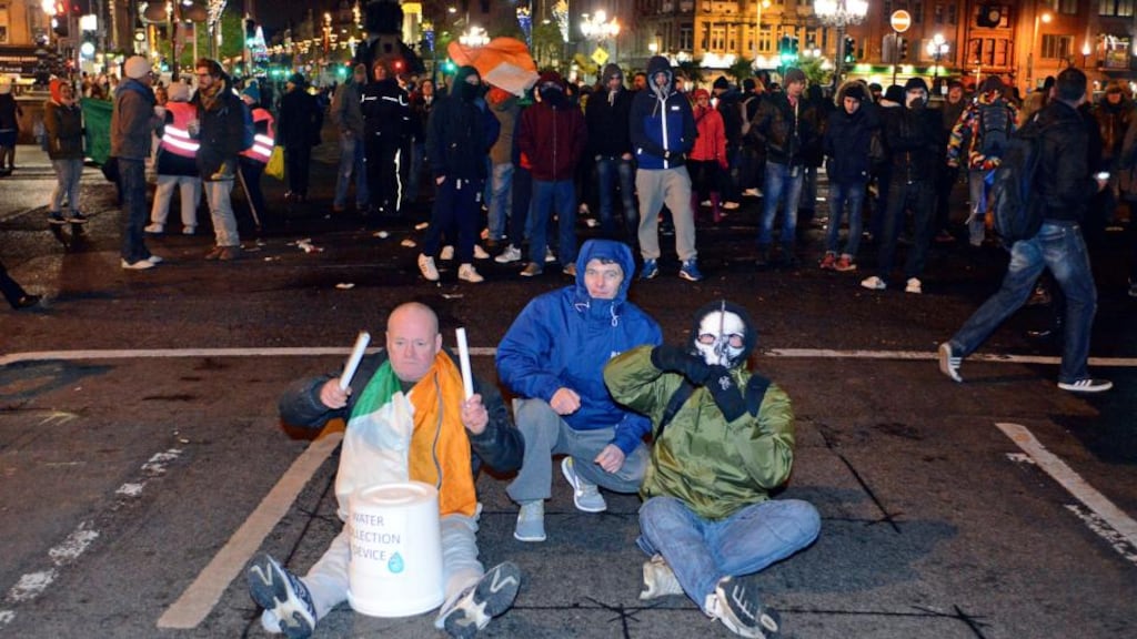 Direct action: anti-water charge protestors occupy O’Connell Bridge, Dublin.Photograph: Dave Meehan