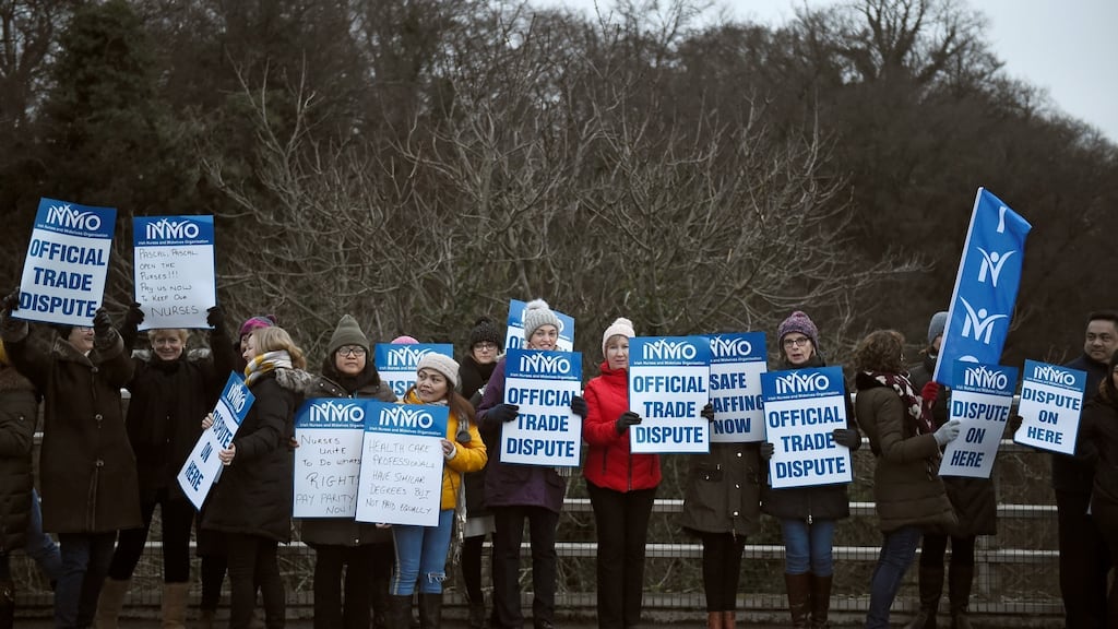 Nurse’s strike outside Connolly Hospital in Dublin on Wednesday. Photograph: Clodagh Kilcoyne/Reuters