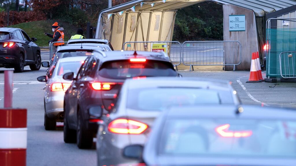 Queues at Citywest in Dublin for PCR testing for Covid-19. Chief Medical Officer Dr Tony Holohan said on Friday while most children aged 5 to 11 will experience a very mild form of Covid-19, a small few may become severely ill. Photograph: Laura Hutton