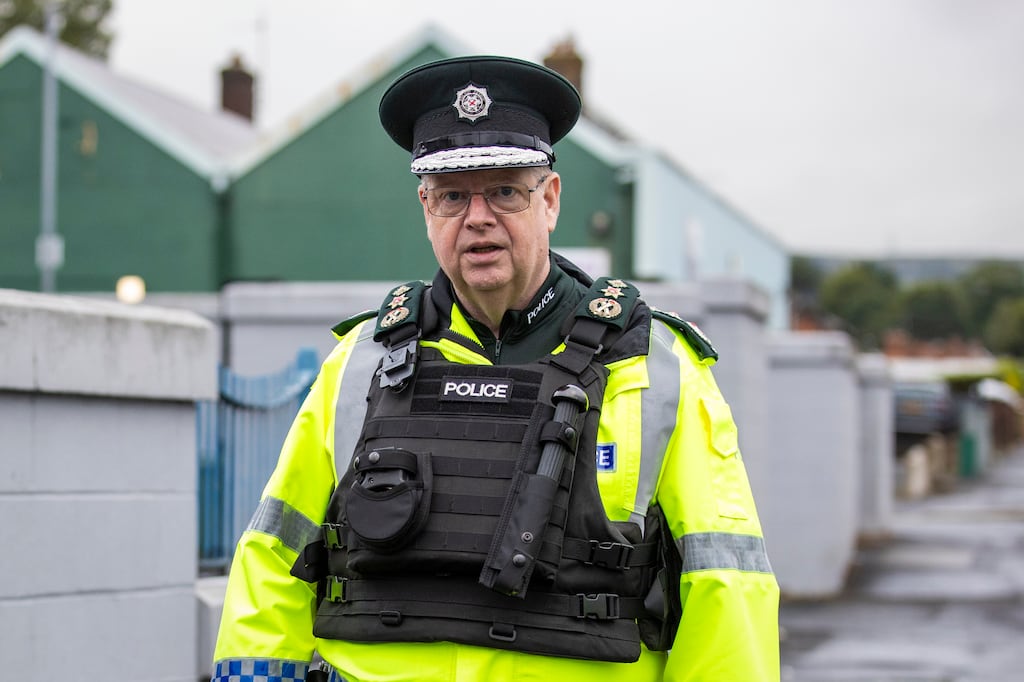 Police Service of Northern Ireland Chief Constable Simon Byrne, pictured on a walkabout in Ardoyne, Belfast, ahead of a Protestant loyalist order Twelfth of July parade. Photograph: Liam McBurney/PA Wire